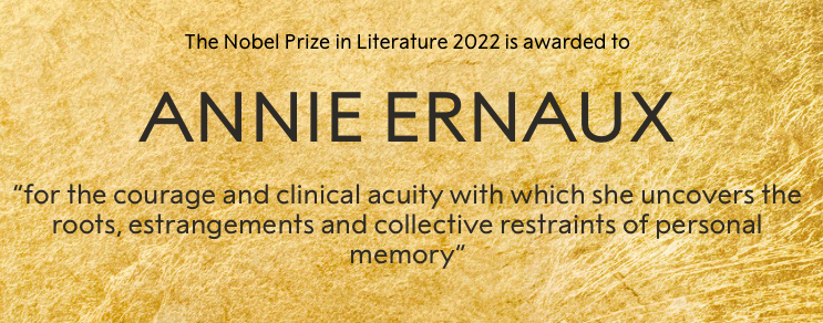 Annie Ernaux wint Nobelprijs voor de Literatuur cover